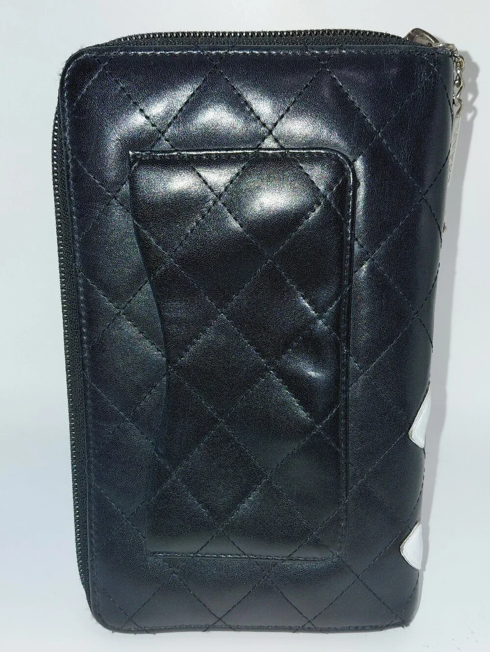 CHANEL Cambon Ligne Black Quilted Zip-Around Wallet with White CC Coco Mark
